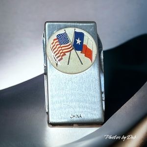 Vintage Texas & US flag money clip with small knife, fingernail file & scissors